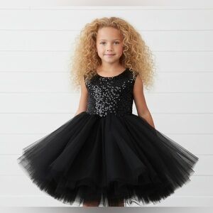 Kid’s Black Sequin & Tulle Dress, girls